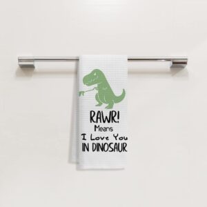 Voatok Funny Kitchen Towels, Dinosaur Bathroom Decor, Dinosaur Towel, Dinosaur Decor, Dinosaur Bathroom Accessories, RAWR Means I Love You in Dinosaur Dish Towels, Boy Gifts (Green)