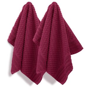 cosy house collection 2-pack pattern decorative kitchen towel set - 100% cotton dish cloths for washing & drying - 15" x 25" soft & absorbent tea towels - (checkerboard, burgundy)