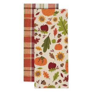 DII Fall Basics Kitchen Dishtowel Collection Printed & Plaid Fall Dish Towel Set, 18x28, Pumpkin Spice, 2 Count