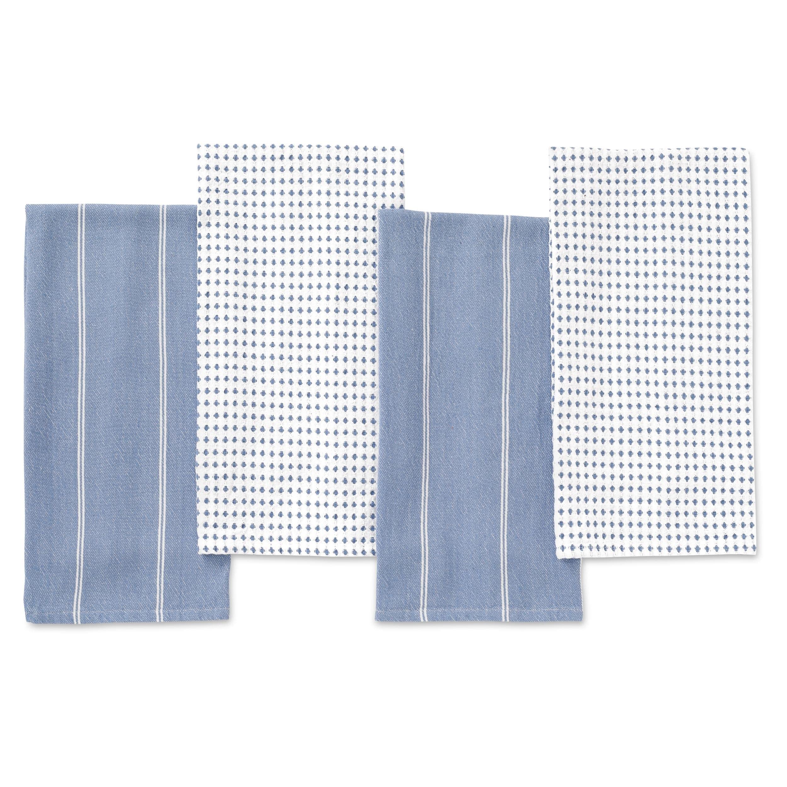 Folkulture 100% Cotton Kitchen Towels with Hanging Loop, Dish Towels for Home Décor, Kitchen Hand Towels or Absorbent Ktichen Towels, Waffle Kitchen Towels, 20" x 28", Set of 4 (Denim Blue)