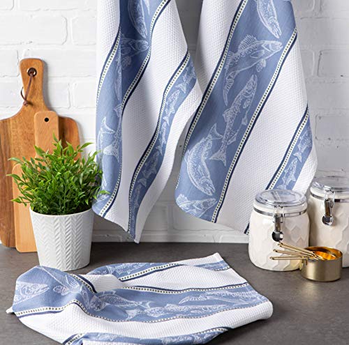 DII Cotton Jacquard Dish Towels, 18x28 Set of 3, Decorative Oversized Kitchen Towels, Perfect Home and Kitchen Gift - Fish