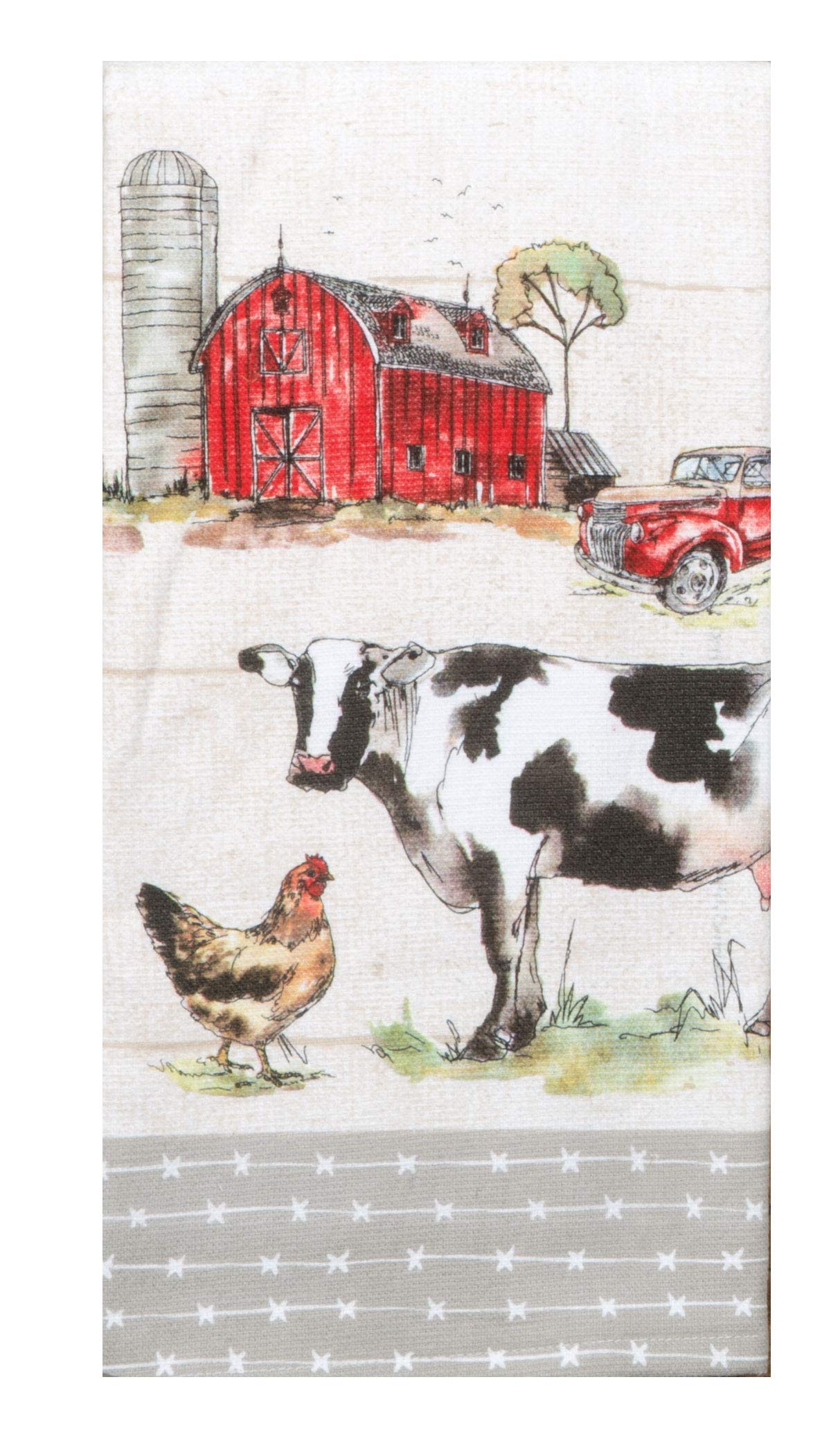 Kay Dee Designs Country Life Dual Purpose Terry Towel & Appliqued Tea Towel Kitchen Dishtowel Set of Farm Animals & Big Red Barn for Cleaning, Drying, Polishing and Baking