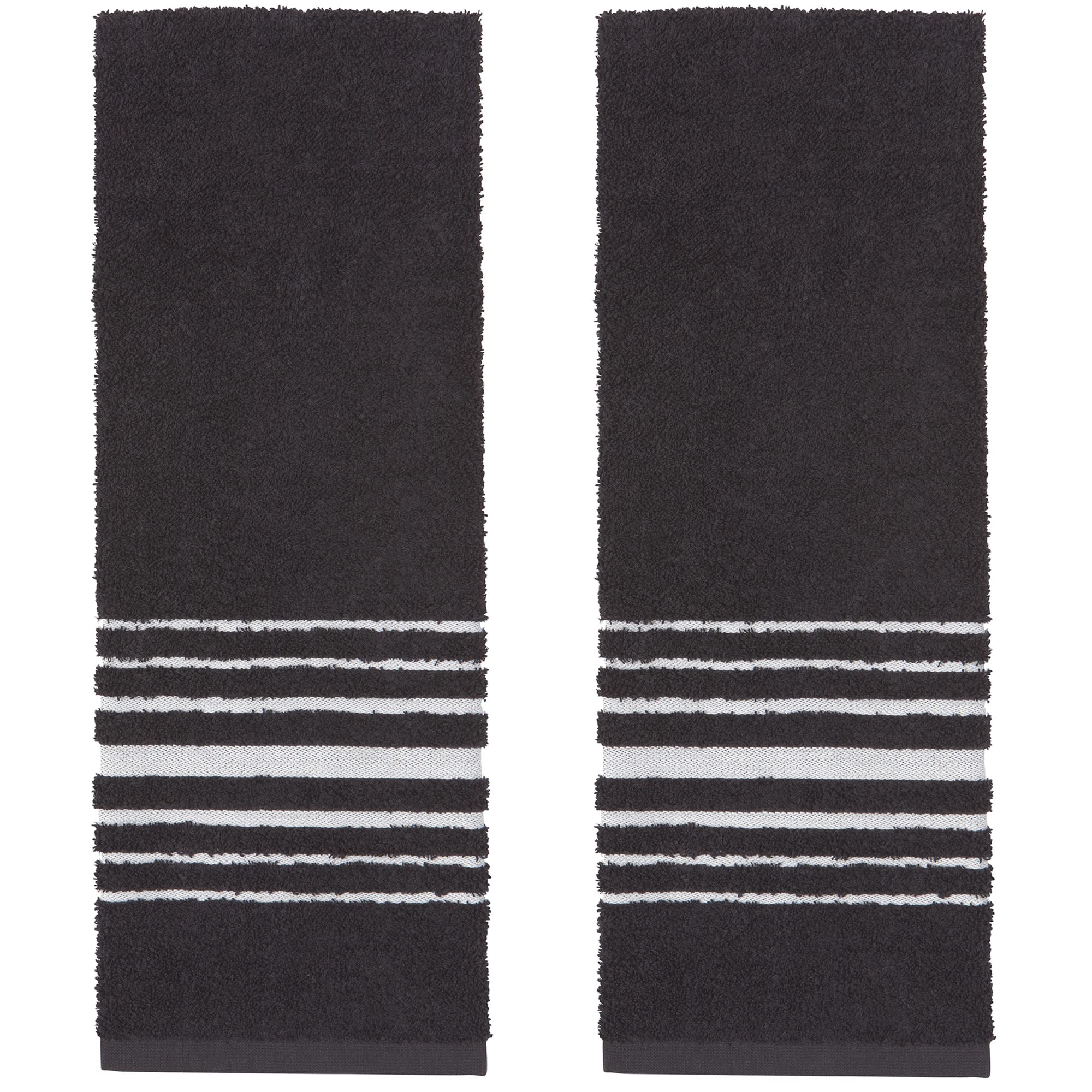 Now Designs Terry Cotton Hang Up Kitchen Towels With Magnetic Snap Black Set of 2