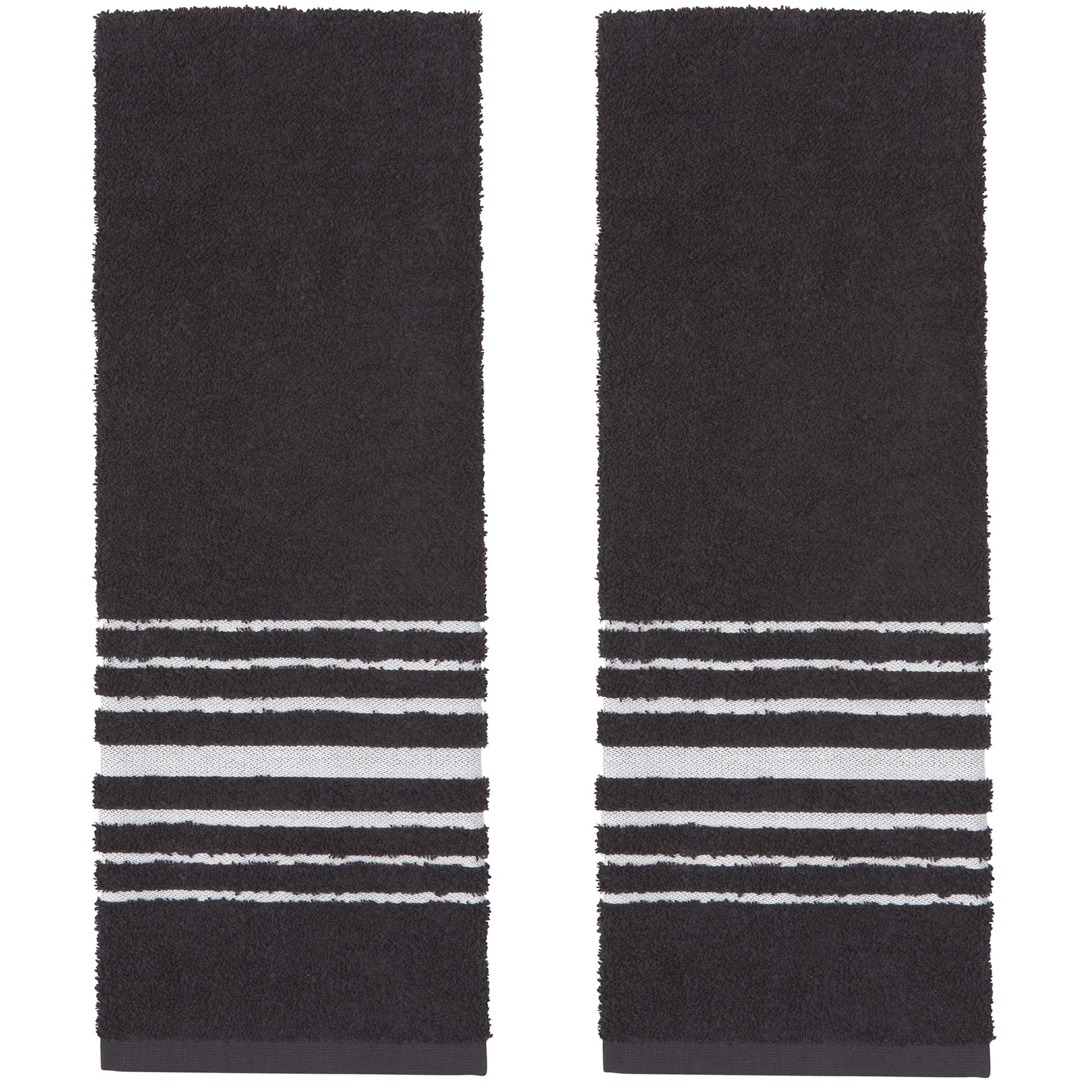 Now Designs Terry Cotton Hang Up Kitchen Towels With Magnetic Snap Black Set of 2