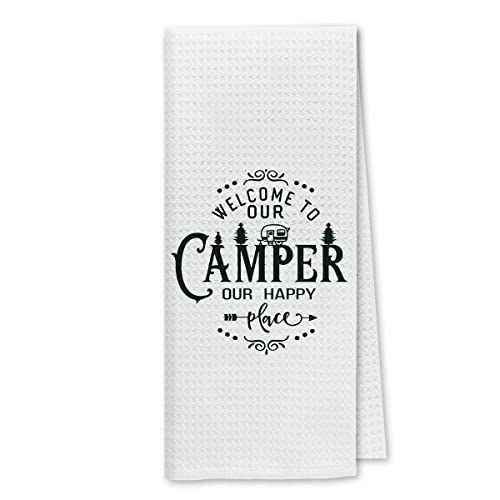 Dibor Welcome to Our Camper Camping Kitchen Towels Dish Towels Dishcloth,Woodland RV Trailer Decorative Absorbent Drying Cloth Hand Towels Tea Towels for Bathroom Kitchen,Campers Gifts