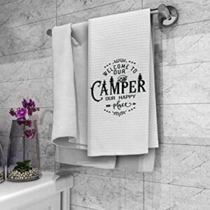 Dibor Welcome to Our Camper Camping Kitchen Towels Dish Towels Dishcloth,Woodland RV Trailer Decorative Absorbent Drying Cloth Hand Towels Tea Towels for Bathroom Kitchen,Campers Gifts