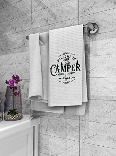 Dibor Welcome to Our Camper Camping Kitchen Towels Dish Towels Dishcloth,Woodland RV Trailer Decorative Absorbent Drying Cloth Hand Towels Tea Towels for Bathroom Kitchen,Campers Gifts