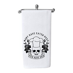 wcgxko funny kitchen towels many have eaten here few have died cute housewarming gift novelty dish towel (few have died towel)