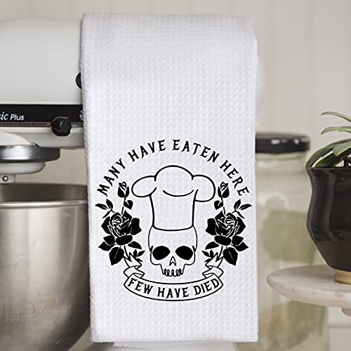 WCGXKO Funny Kitchen Towels Many Have Eaten Here Few Have Died Cute Housewarming Gift Novelty Dish Towel (Few Have Died Towel)