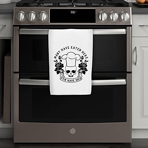 WCGXKO Funny Kitchen Towels Many Have Eaten Here Few Have Died Cute Housewarming Gift Novelty Dish Towel (Few Have Died Towel)