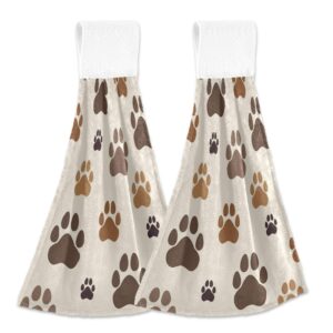 dogs paw prints hanging kitchen towels animal pets bathroom hand tie towel fast drying dish tea towels for bath tabletop gym home decor set of 2