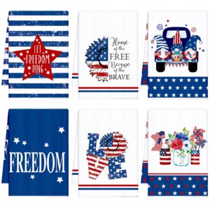 bencailor 6 pcs 4th of july kitchen towel patriotic star stripe absorbent hand towels independence day gnome dish cloths dish microfiber towels for home cleaning baking (simple color,simple style)