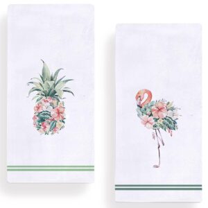 set of 2 watercolor flamingo pineapple kitchen dish towel 18 x 28 inch, seasonal spring summer floral tea towels dish cloth for cooking baking