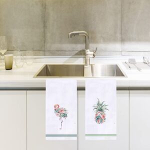 Set of 2 Watercolor Flamingo Pineapple Kitchen Dish Towel 18 x 28 Inch, Seasonal Spring Summer Floral Tea Towels Dish Cloth for Cooking Baking