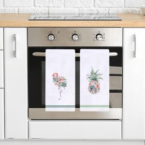 Set of 2 Watercolor Flamingo Pineapple Kitchen Dish Towel 18 x 28 Inch, Seasonal Spring Summer Floral Tea Towels Dish Cloth for Cooking Baking