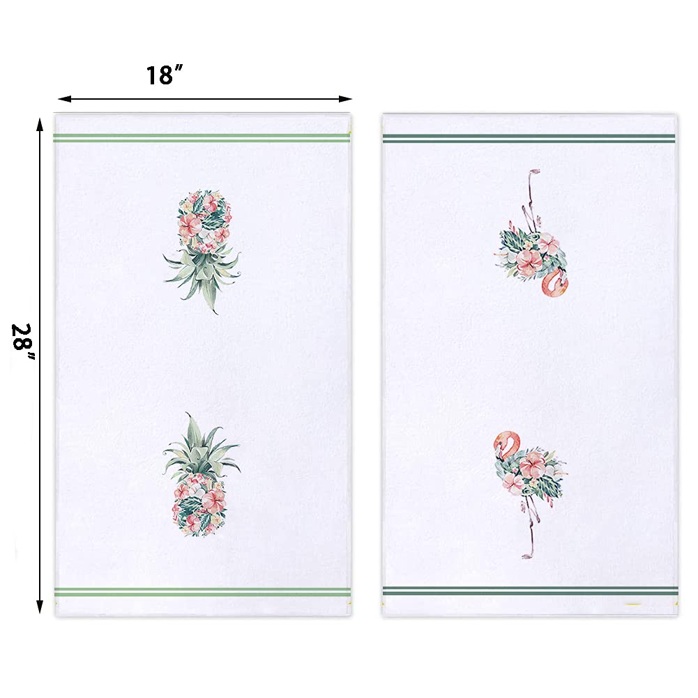 Set of 2 Watercolor Flamingo Pineapple Kitchen Dish Towel 18 x 28 Inch, Seasonal Spring Summer Floral Tea Towels Dish Cloth for Cooking Baking