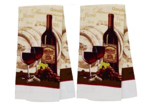 home collection classic kitchen dish towels - set of 2, 15" x 25", 59% cotton, 41% polyester (wine)