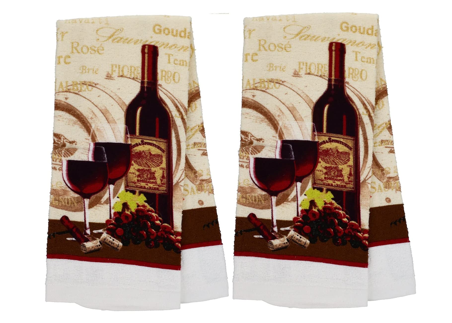 Home Collection Classic Kitchen Dish Towels - Set of 2, 15" x 25", 59% Cotton, 41% Polyester (Wine)