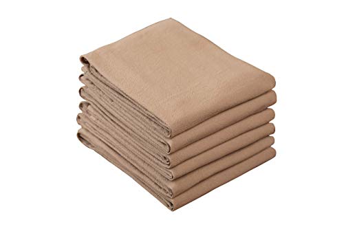 Flour Sack Kitchen Towels 100% Cotton Tan, Set of 6, Crinkle Finish Tea Towels, Low Lint and Absorbent Dish Towels for Kitchen, Oeko-Tex Cotton, 28 in x 29 in