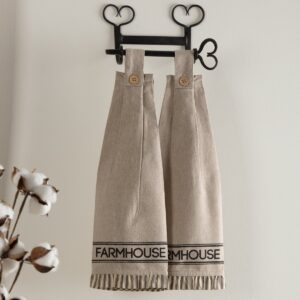 vhc brands sawyer mill charcoal farmhouse kitchen towel set with button loop for country kitchen decor