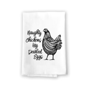 honey dew gifts, naughty chickens lay deviled eggs, cotton flour sack towel, 27 x 27 inch, made in usa, funny kitchen towels, livestock decor, humor hand towels, farm mom gifts, chicken decor