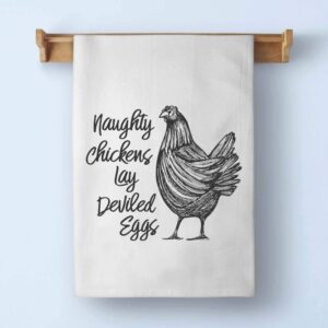 Honey Dew Gifts, Naughty Chickens Lay Deviled Eggs, Cotton Flour Sack Towel, 27 x 27 Inch, Made in USA, Funny Kitchen Towels, Livestock Decor, Humor Hand Towels, Farm Mom Gifts, Chicken Decor