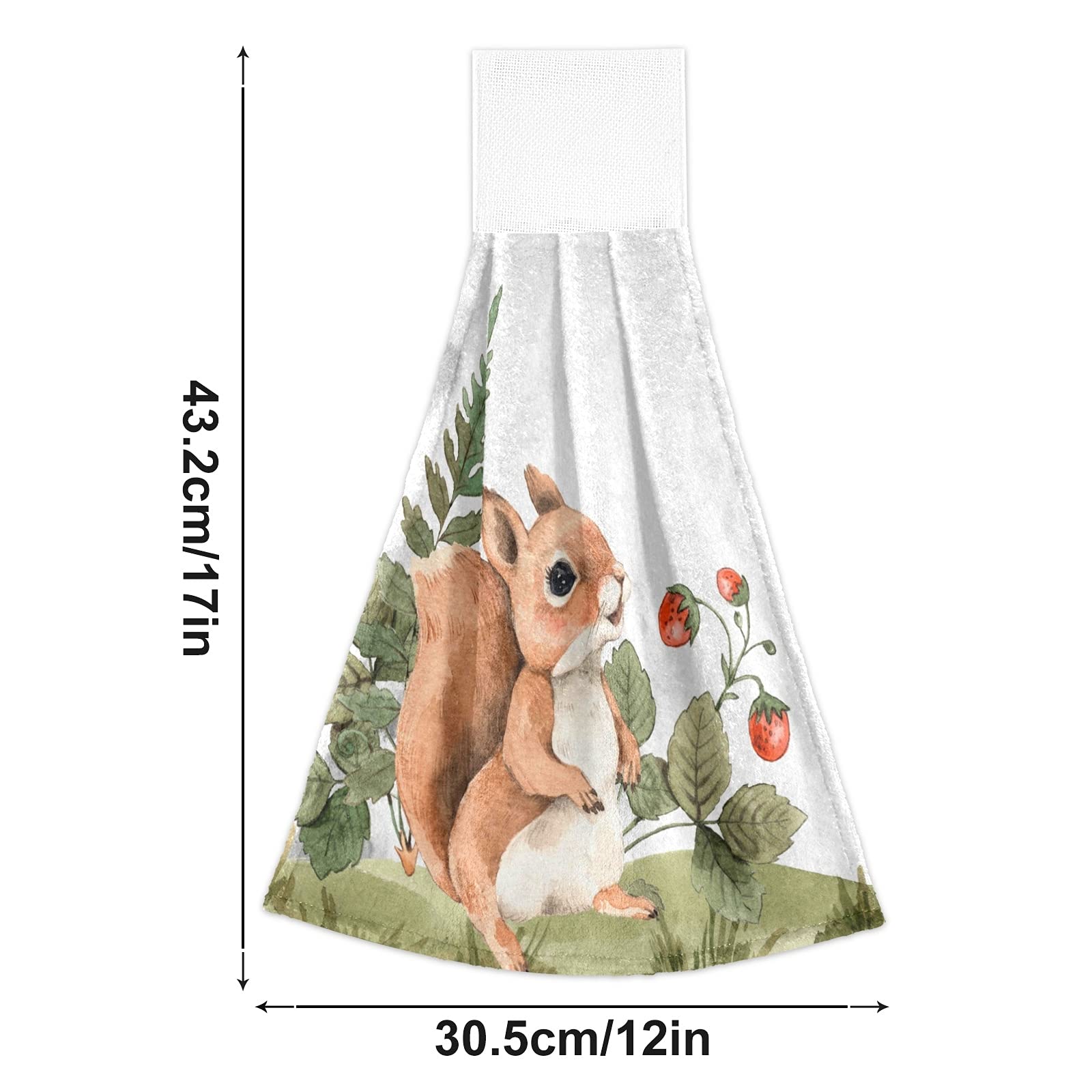 Squirrel Strawberry Leaves Hanging Kitchen Towel Dish Cloth Tie Towels Set of 2 Hand Towel Tea Bar Dry Towel Absorbent Fast Drying for Bathroom Laundry Room Decor