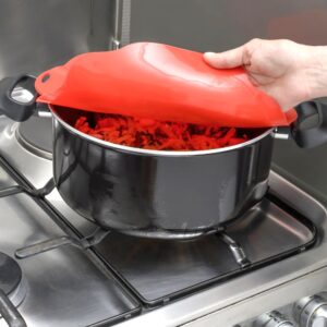 Charles Viancin - Poppy Lid Red Gift-Box - Set of 4 Silicone Lids for Food Storage and Cooking - 11''/28cm + 9''/23cm + 6''/15cm + 4''/10cm - Airtight Seal on Any Smooth Rim Surface