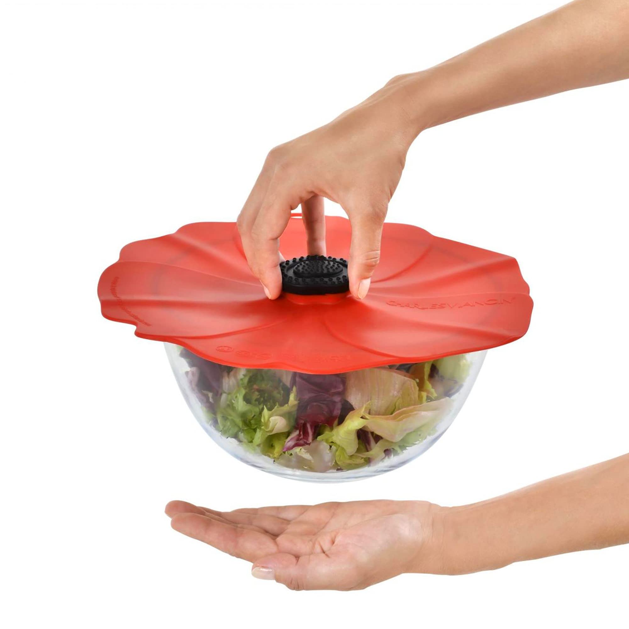 Charles Viancin - Poppy Lid Red Gift-Box - Set of 4 Silicone Lids for Food Storage and Cooking - 11''/28cm + 9''/23cm + 6''/15cm + 4''/10cm - Airtight Seal on Any Smooth Rim Surface