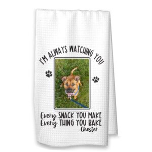 the creating studio customized dog or cat kitchen towel, add your photo personalized dog or cat owner gift, always watching you kitchen towel, hostess gift