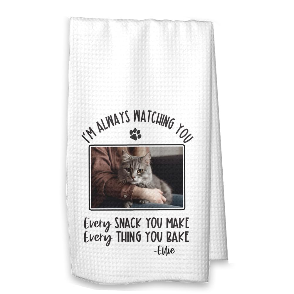 The Creating Studio Customized Dog or Cat Kitchen Towel, Add Your Photo Personalized Dog or Cat Owner Gift, Always Watching You Kitchen Towel, Hostess Gift