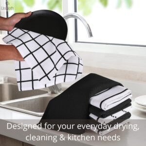 UniQloth 12 Pack Assorted Waffle Kitchen Dish Towels 100% Cotton - Farmhouse Kitchen Towels Hanging - Soft Absorbent Quick Drying Durable Reusable Hand Towels for Kitchen 15x25 Black White
