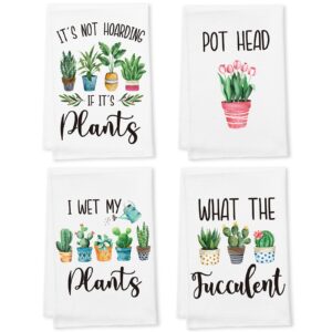 4 pieces funny plant kitchen towels saying towels hand tea towels funny decorative plant towel fun waffle towel gifts for housewarming
