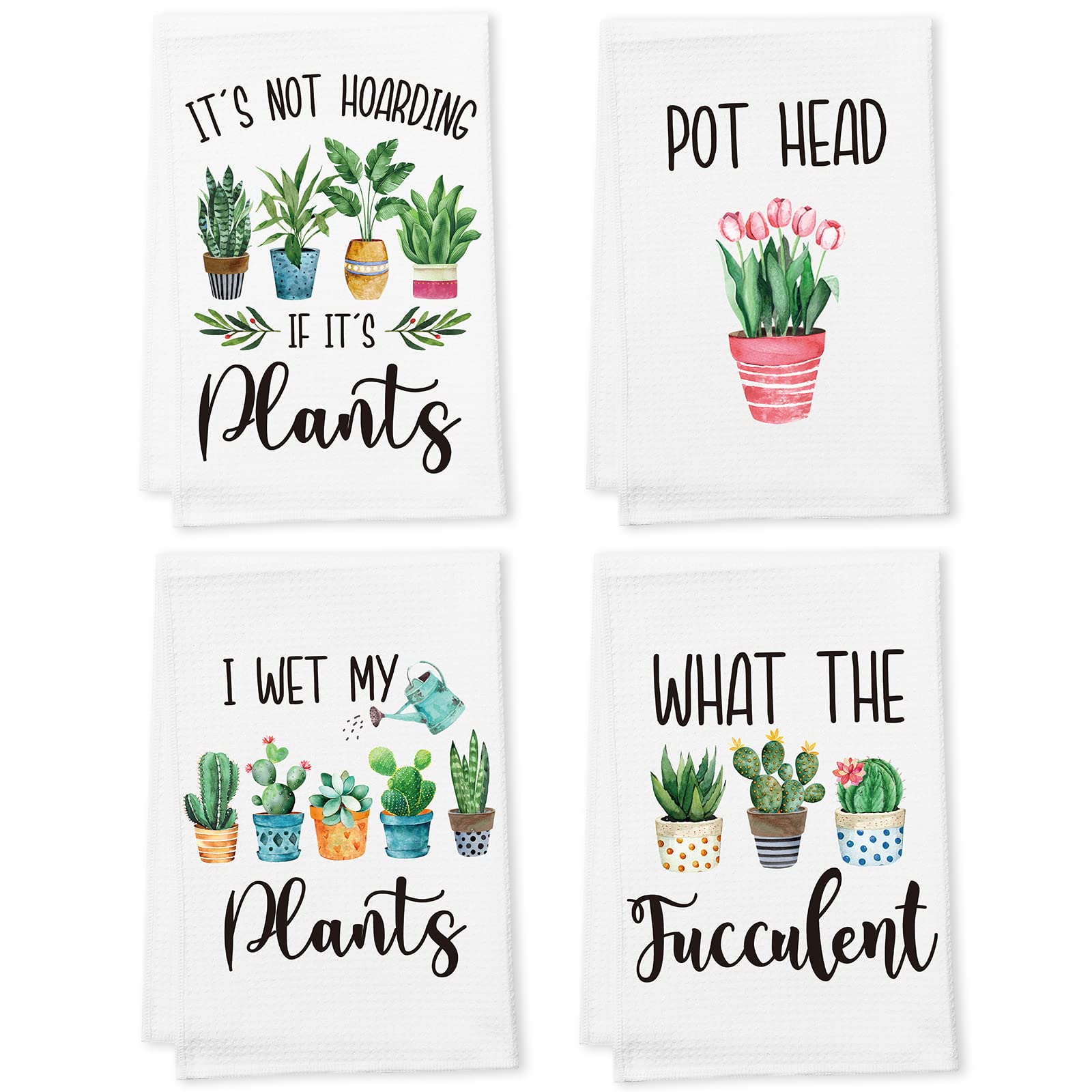 4 Pieces Funny Plant Kitchen Towels Saying Towels Hand Tea Towels Funny Decorative Plant Towel Fun Waffle Towel Gifts for Housewarming