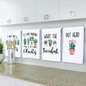 4 Pieces Funny Plant Kitchen Towels Saying Towels Hand Tea Towels Funny Decorative Plant Towel Fun Waffle Towel Gifts for Housewarming