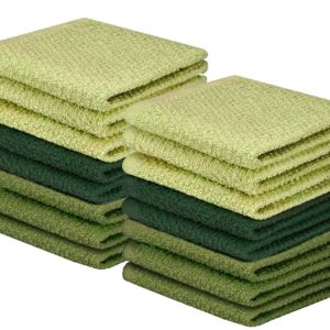 DecorRack 16 Pack Kitchen Dish Towels, 100% Cotton Wash Cloth, Luxurious Soft, 12x12 inch Ultra Absorbent, Machine Washable Washcloths, Green (16 Pack)