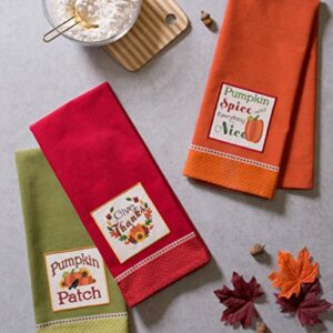 DII Thanksgiving Fall Kitchen Towels Collection Decorative Embellished Dish Towel Set, 18x28", Country Pumpkin, 3 Count