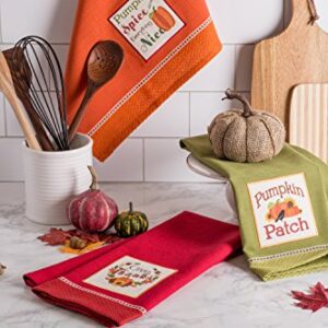 DII Thanksgiving Fall Kitchen Towels Collection Decorative Embellished Dish Towel Set, 18x28", Country Pumpkin, 3 Count