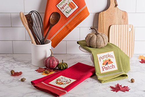 DII Thanksgiving Fall Kitchen Towels Collection Decorative Embellished Dish Towel Set, 18x28", Country Pumpkin, 3 Count