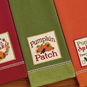 DII Thanksgiving Fall Kitchen Towels Collection Decorative Embellished Dish Towel Set, 18x28", Country Pumpkin, 3 Count