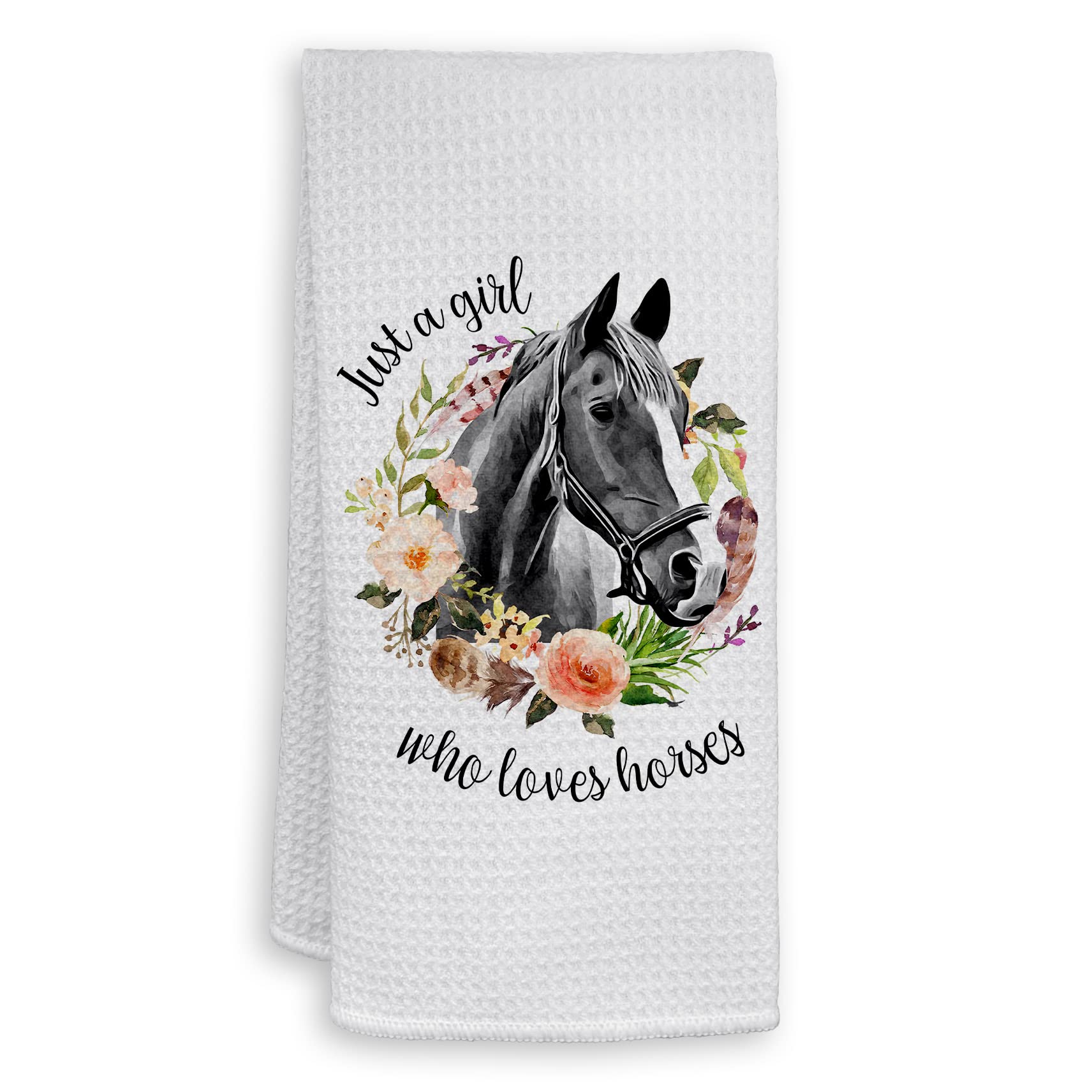 HIWX Just A Girl Who Loves Horses Horse Lover Decorative Kitchen Towels and Dish Towels, Funny Rustic Farmhouse Horse Flower Hand Towels Tea Towel for Bathroom Kitchen Decor 16×24 Inches