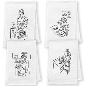 bombaxceiba funny kitchen towels and dishcloths sets of 4,gift for mom, new home decorative dish towels for women, waffle weave tea towels for kitchen (17 x 25 inches)