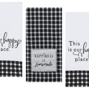 3 Farmhouse Country Themed Decorative Cotton Kitchen Towels Set with Black and White Print | 1 Tea and 2 Dual Purpose Towel for Dish and Hand Drying | by Kay Dee Designs