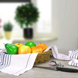 Native Fab 12 Pack Scandia Stripe Kitchen Dish Towels Cotton Absorbent Durable Washable 14x25 - Tea Towels, Dish Cloths, Restaurant Cleaning Towels, Kitchen Towels with Hanging Loop, Blue White