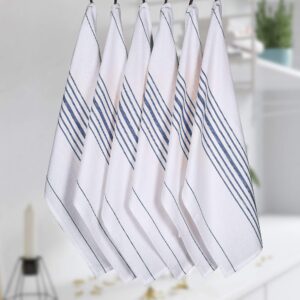 Native Fab 12 Pack Scandia Stripe Kitchen Dish Towels Cotton Absorbent Durable Washable 14x25 - Tea Towels, Dish Cloths, Restaurant Cleaning Towels, Kitchen Towels with Hanging Loop, Blue White