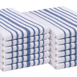 Native Fab 12 Pack Scandia Stripe Kitchen Dish Towels Cotton Absorbent Durable Washable 14x25 - Tea Towels, Dish Cloths, Restaurant Cleaning Towels, Kitchen Towels with Hanging Loop, Blue White