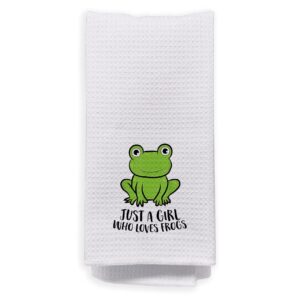 negiga just a girl who loves frogs kitchen towels 16x24, frog towel, frog gifts for frog lovers girls women, frog kitchen towels, frog bathroom kitchen decor accessories