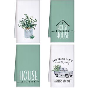 bencailor 4 pieces eucalyptus kitchen towels 16 x 24 inch green dish towels greenery house hand towels absorbent soft microfiber tea towels for home wedding kitchen drying towel