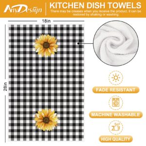 AnyDesign Sunflower Kitchen Towel Spring Summer Flower Dish Towel 18 x 28 Inch Buffalo Plaids Floral Hand Drying Tea Towel for Seasonal Cooking Baking Cleaning Wiping Supplies, Set of 4