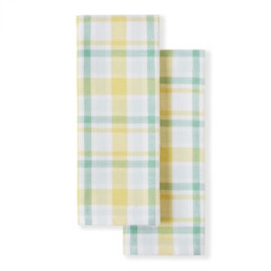 martha stewart valley plaid kitchen towel 2-pack set, yellow, 16"x28"